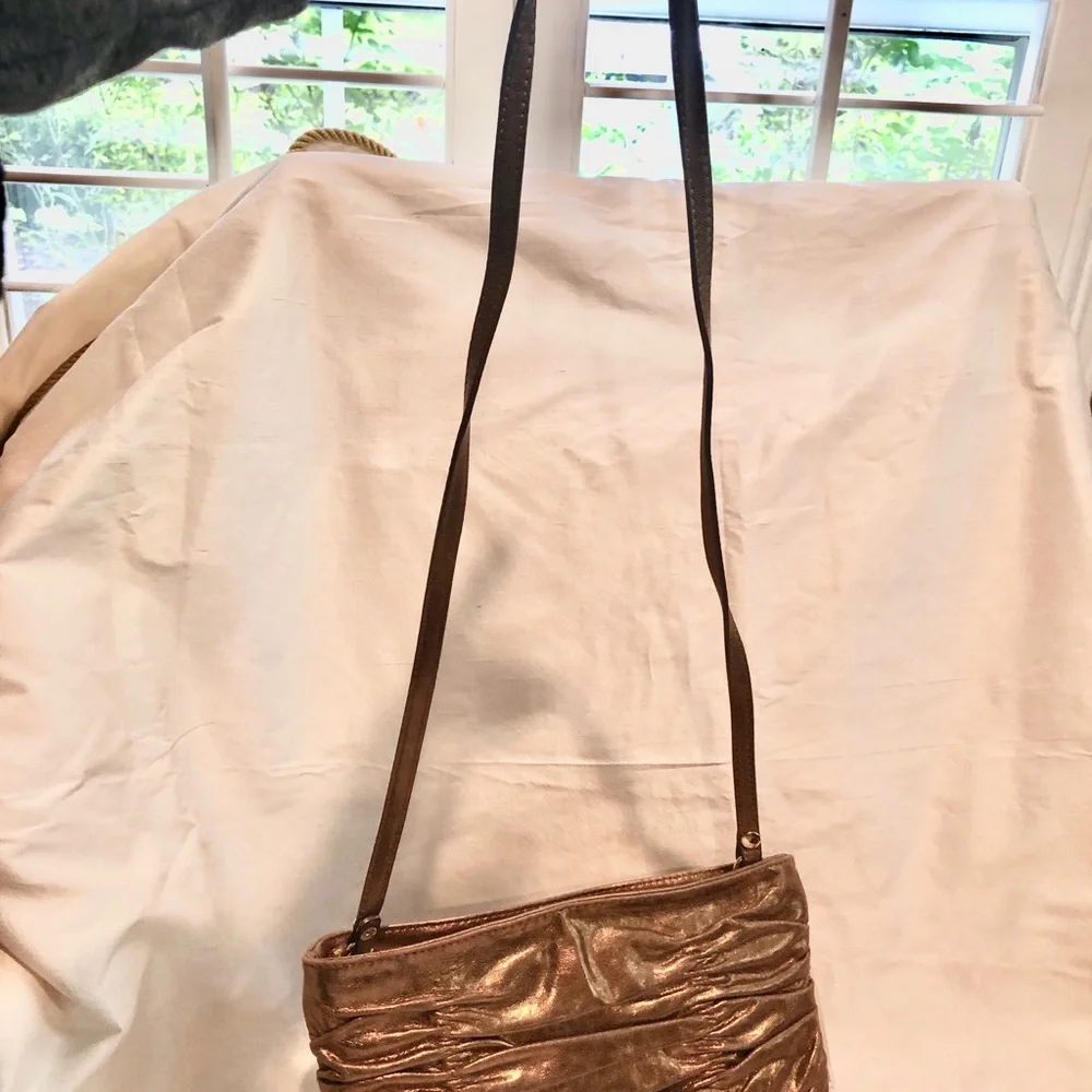 Michael Kors Metallic Gold Ruched Leather Clutch